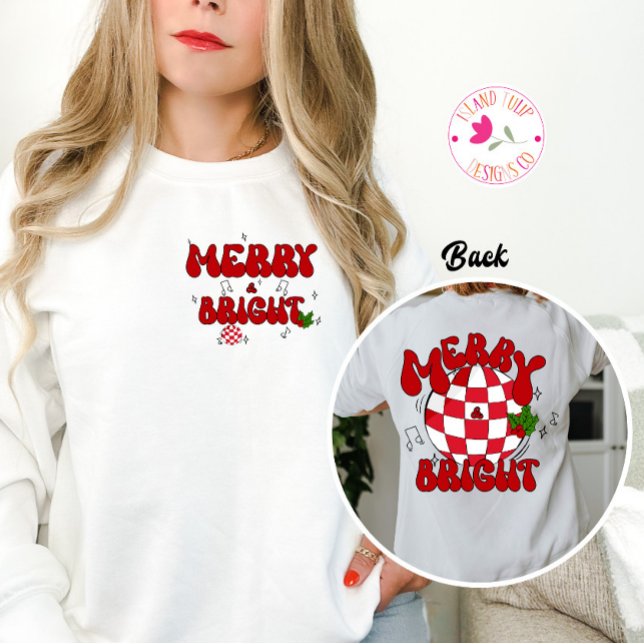 Merry & Bright Disco Ball Rot & Grün Weihnachten Sweatshirt (Von Creator hochgeladen)