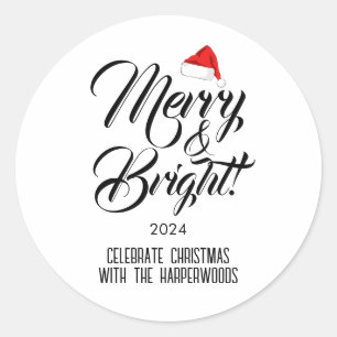Merry & Bright Einfache elegante Weihnachtsfamil Runder Aufkleber