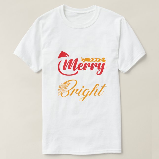 "Merry & Bright" Elegant Christmas Typography T-Shirt (Design vorne)