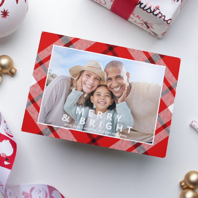 Merry & Bright Elegant Kariertes Foto Weihnachten (Von Creator hochgeladen)