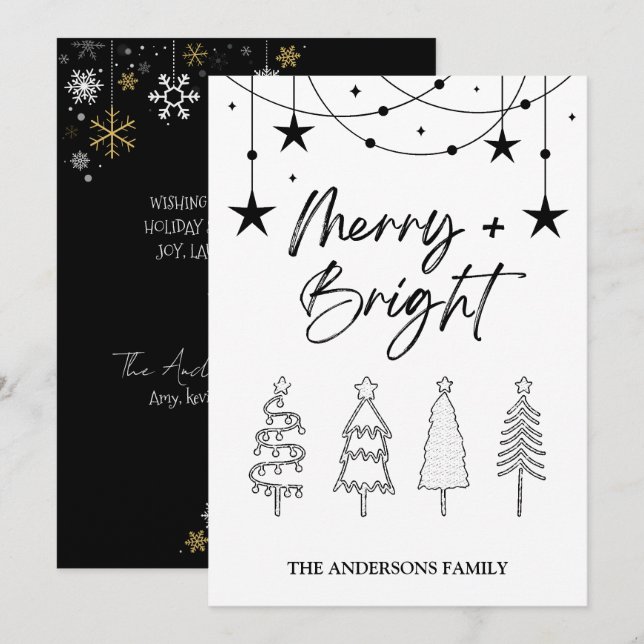 Merry Bright Elegant Script Pine Trees Weihnachten Einladung (Vorne/Hinten)