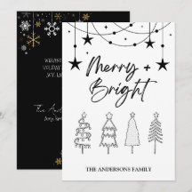 Merry Bright Elegant Script Pine Trees Weihnachten