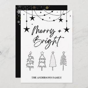 Merry Bright Elegant Script Pine Trees Weihnachten Einladung