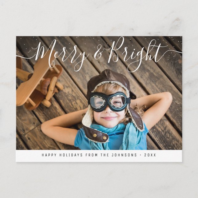 Merry & Bright | Elegante Weihnachten Postkarte (Vorderseite)