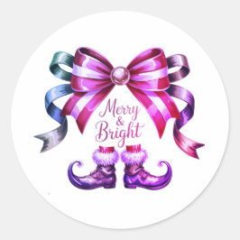 Merry & Bright Enchanted Bow & Elf Shoes Christmas Runder Aufkleber