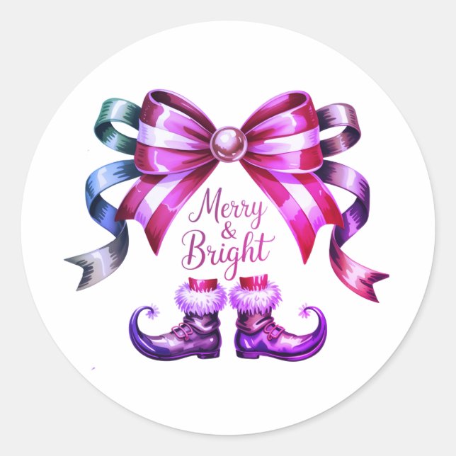 Merry & Bright Enchanted Bow & Elf Shoes Christmas Runder Aufkleber (Vorderseite)