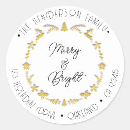 Merry Bright Familienadresse Deer Stars Gold White Runder Aufkleber