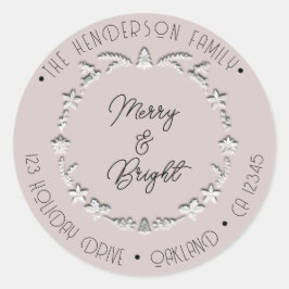 Merry Bright Familienadresse Deer Stars Silver Ros Runder Aufkleber