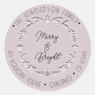 Merry Bright Familienadresse Deer Stars Silver Ros Runder Aufkleber