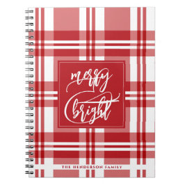 Merry & Bright | Familienname | Rot Kariert Notizblock
