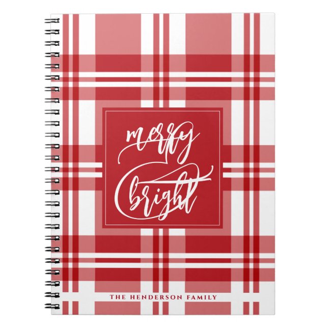 Merry & Bright | Familienname | Rot Kariert Notizblock (Vorderseite)