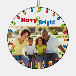 Merry & Bright Family Foto Weihnachtsbeleuchtung Keramik Ornament