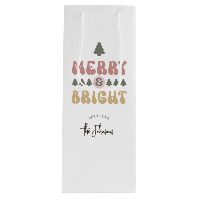 Merry & Bright farbenfroh Retro Groovy Weihnachten Geschenktüte Für Weinflaschen (Vorderseite)