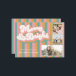 Merry & Bright farbenfroh Retro Weihnachten 3 Foto<br><div class="desc">Erstellen Sie Ihre eigenen personalisierten Urlaubskarten mit bunten Retro-Design und 3 Fotos.</div>