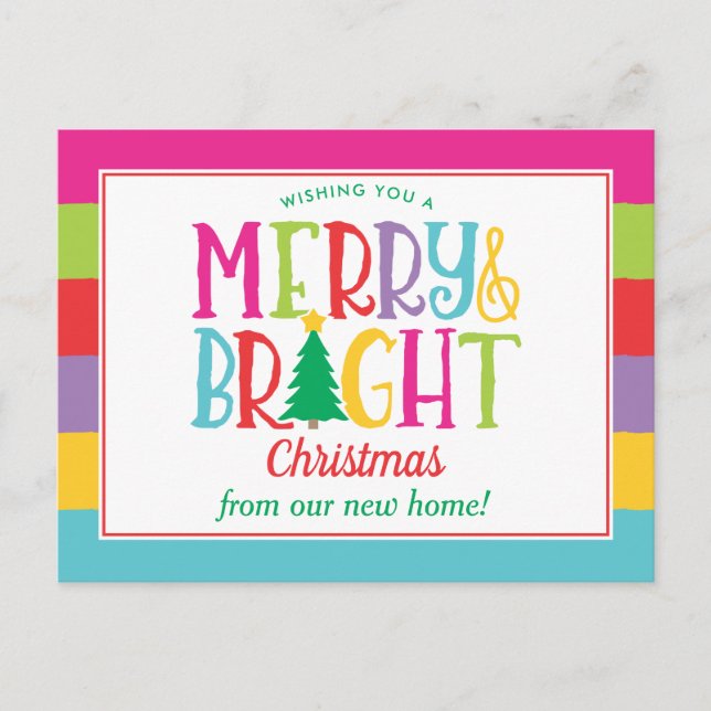 Merry & Bright farbenfrohe Christ Moving Ankündigu Postkarte (Vorderseite)