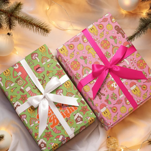 Merry & Bright | Farbenfrohe Retro Weihnachtsfeier Geschenkpapier Set (Von Creator hochgeladen)