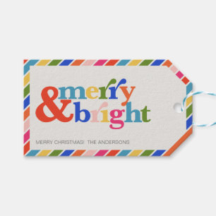 Merry & Bright farbenfrohe Typografie Weihnachtsge Geschenkanhänger