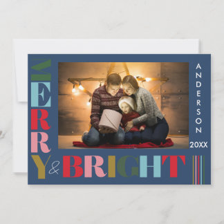Merry & Bright farbenfrohe Weihnachts-Foto Navy bl Feiertagskarte