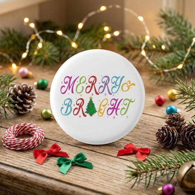 Merry & Bright farbenfrohe Weihnachtsbaume Festiva Button (Von Creator hochgeladen)