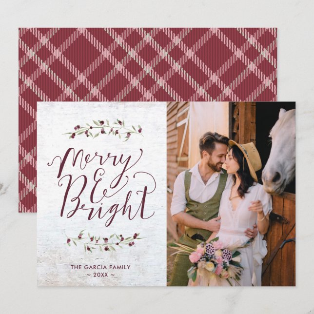 Merry Bright Farmhouse Couple Foto Weihnachten (Vorne/Hinten)