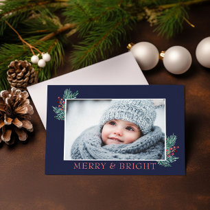 Merry & Bright Festive Holiday Foto Card Feiertagskarte