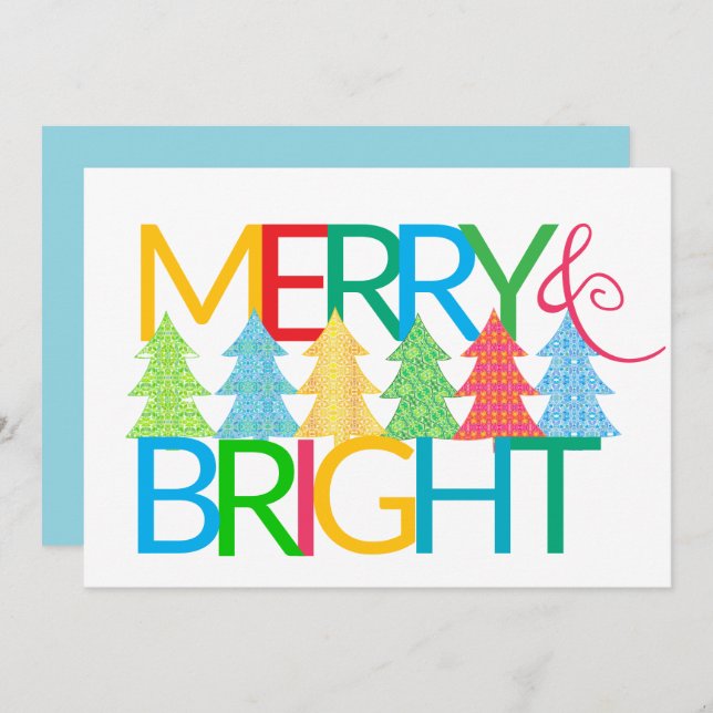 Merry & Bright Flat Christmas Card Feiertagskarte (Vorne/Hinten)