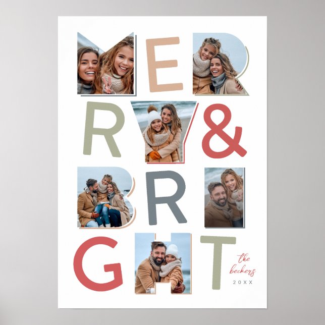 Merry & Bright Foto Collage Design Poster (Vorne)
