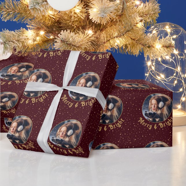 Merry & Bright Foto Gold Red Starlight Geschenkpapier (Feiertage)