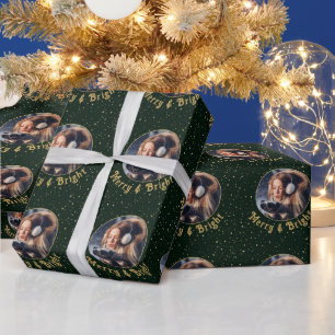 Merry & Bright Foto Green Gold Starlight Geschenkpapier