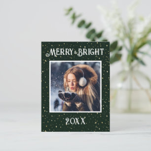 Merry & Bright Foto Green Starlights Holiday Feiertagspostkarte