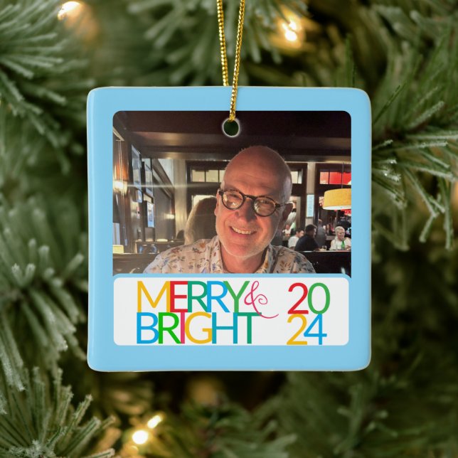 Merry & Bright Foto Ornament (Baum)