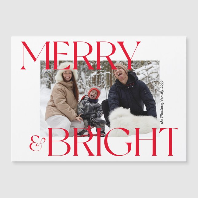 Merry & Bright Foto Weihnachten Magnetkarte (Vorderseite)