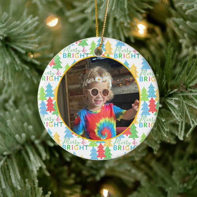 Merry & Bright Foto Weihnachtsdekoration Keramik Ornament (Baum)