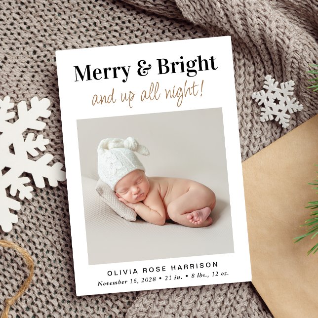 Merry Bright Foto Weihnachtsfeiertag Geburtstag Ankündigung (A fun and unique way to thank family and friends and to introduce them to your baby this Christmas)