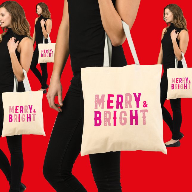 Merry & Bright, Frohe Weihnachten, Weihnachtsgesch Tragetasche (Von Creator hochgeladen)