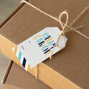 "Merry & Bright" Fun Stripes Holiday Geschenkanhänger