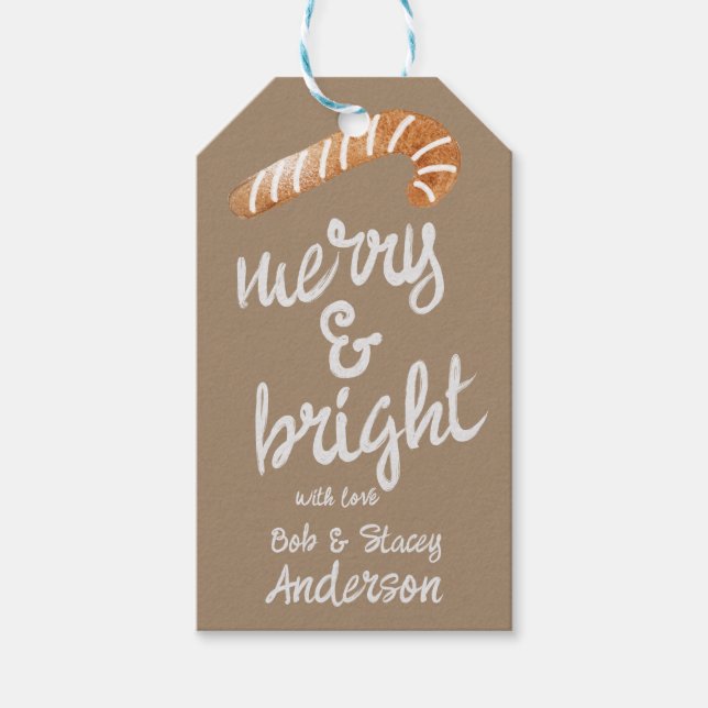 Merry & Bright Gingerbread Candy Cane Holiday Geschenkanhänger (Vorderseite)