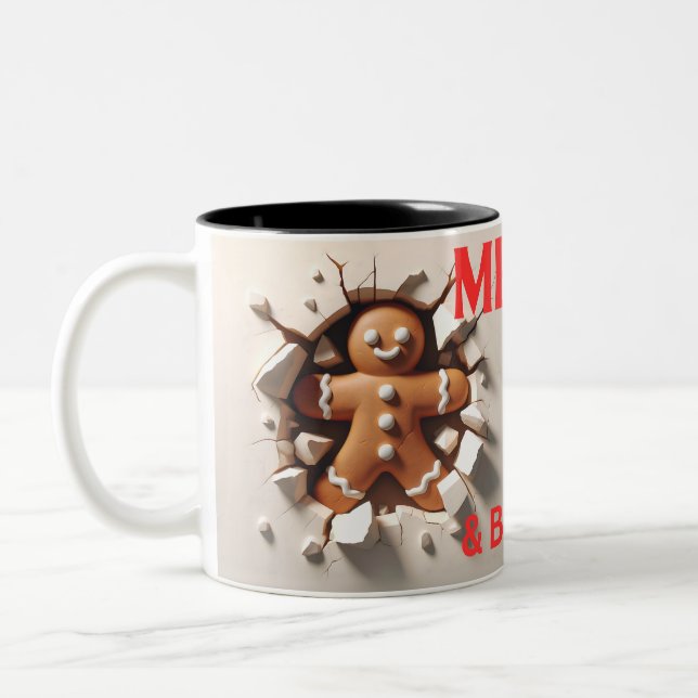Merry & Bright Gingerbread Man Zweifarbige Tasse (Links)