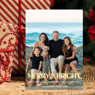 Merry & Bright glühend Moderner Schriftart Ein Fot Feiertagskarte