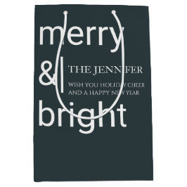 Merry Bright Green Holiday Christmas Personalized  Mittlere Geschenktüte