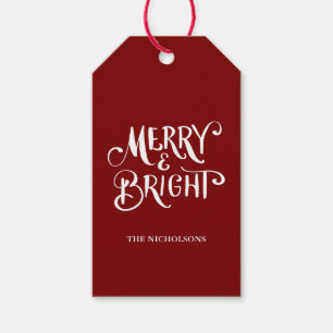 Merry & Bright Handgeschriebenes Skript rot Geschenkanhänger