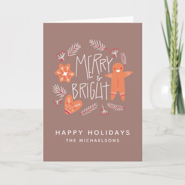 Merry & Bright | Happy Holidays Karte (Vorderseite)
