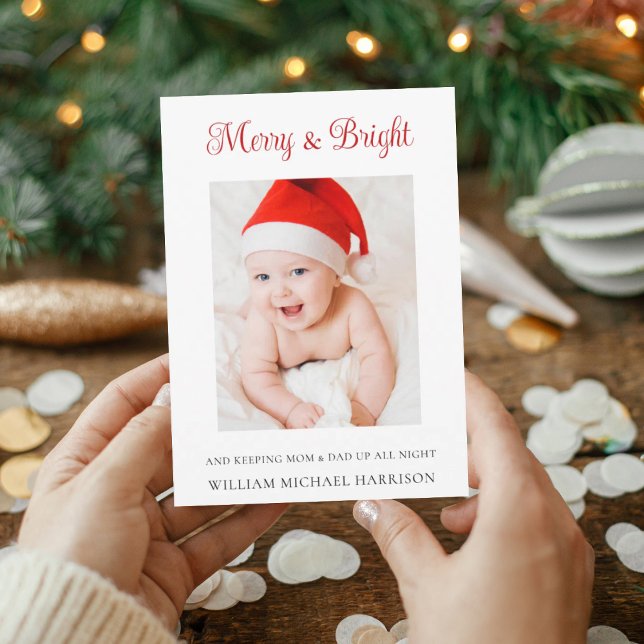 Merry & Bright Holiday Birth Announcement Card Einladung (Von Creator hochgeladen)