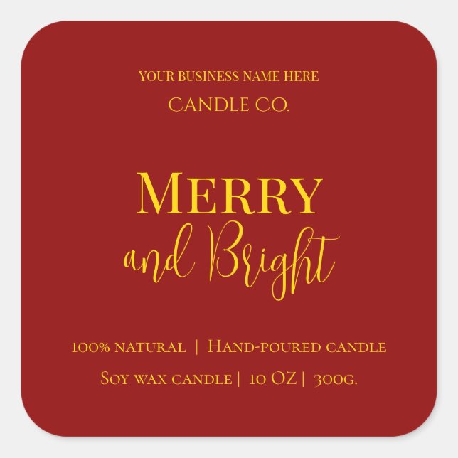 Merry & Bright Holiday | Editable Christmas Candle Quadratischer Aufkleber (Vorderseite)