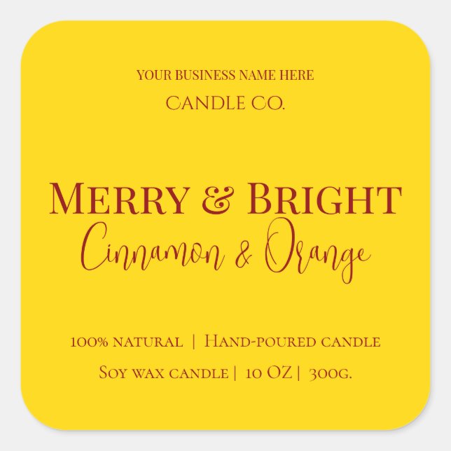 Merry & Bright Holiday | Editable Christmas Candle Quadratischer Aufkleber (Vorderseite)