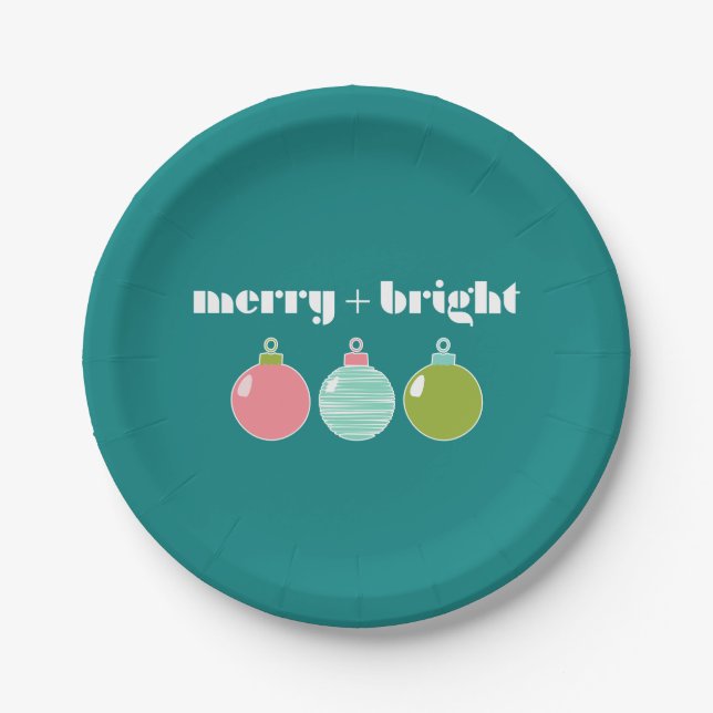 Merry + Bright Holiday Paper Plate Pappteller (Vorderseite)