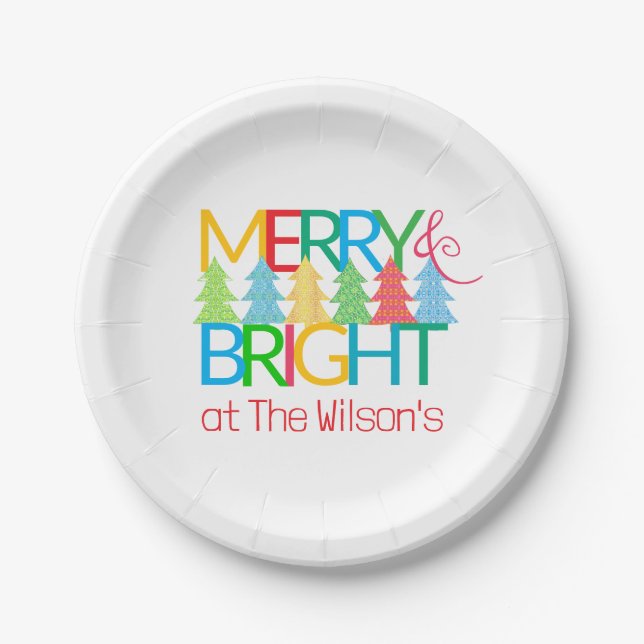 Merry & Bright Holiday Paper Plate Pappteller (Vorderseite)