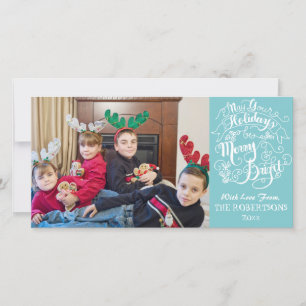 Merry Bright Holidays Aqua Modernes Foto Weihnacht Feiertagskarte