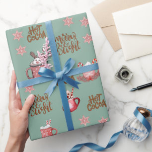 Merry & Bright & Hot Kakao Salbei Grün Weihnachten Geschenkpapier