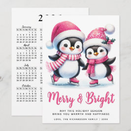 Merry Bright Ice Skaten Penguins Pink Weihnachten